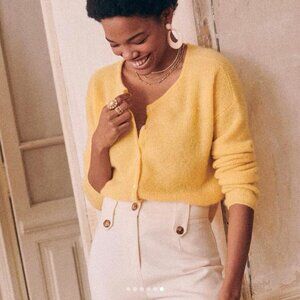 Sezane Gaspard Cardigan Jumper in Pastel Yellow